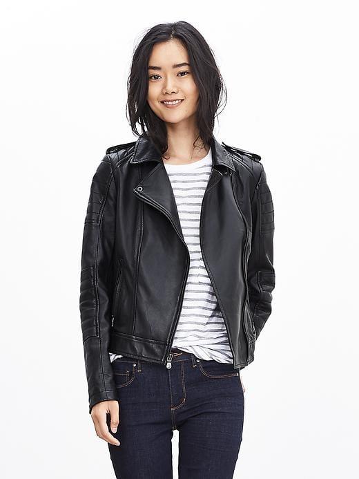 Banana Republic Womens Black Leather Moto Jacket Black Size M