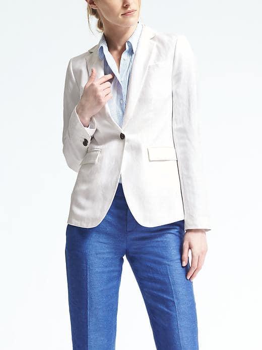 Banana Republic Womens White Linen Blend Blazer - White