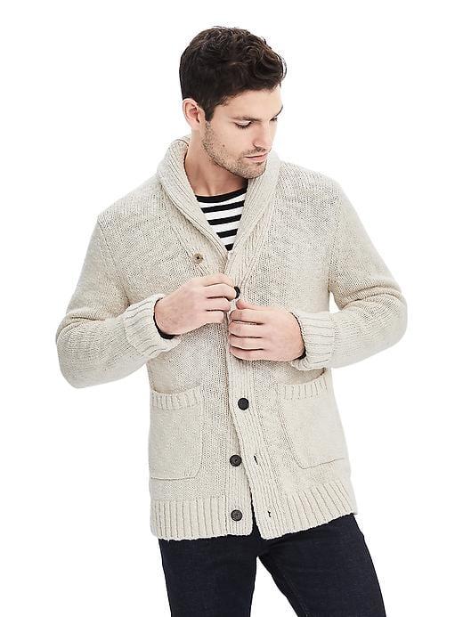 Banana Republic Mens Slub Shawl Cardigan - Oatmeal