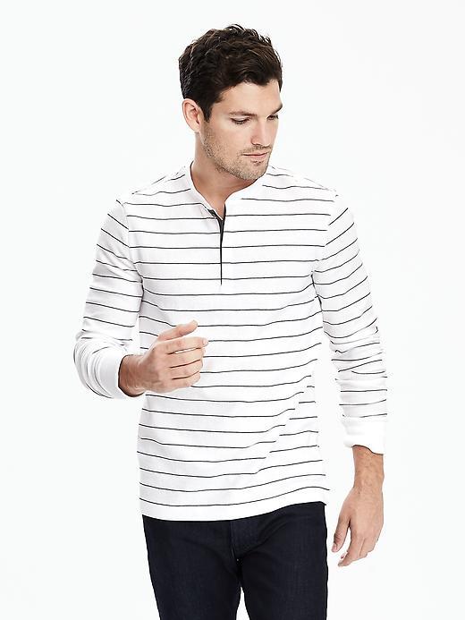 Banana Republic Mens Milano Stripe Henley Size L Tall - White