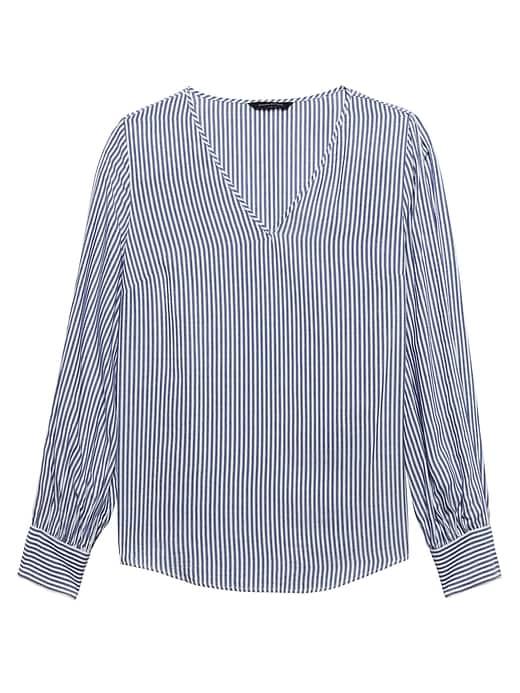 Banana Republic Womens Stripe Peek-a-boo Sleeve Top Light Blue Stripe Size Xs