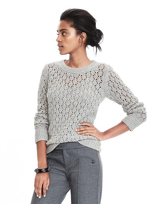 Banana Republic Womens Star Stitch Crew Pullover - Gray