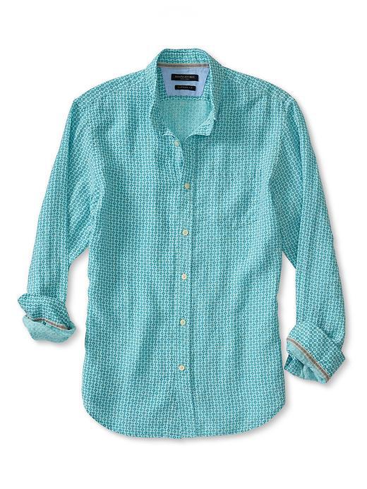 Banana Republic Mens Floral Print Linen Shirt Size L Tall - Turquoise