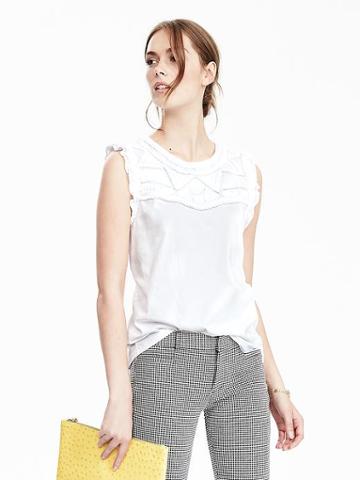 Banana Republic Sleeveless Embellished Top Size L - White