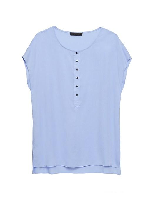 Banana Republic Womens Tencel Henley Top Light Blue Size S