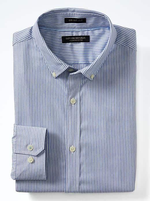 Banana Republic Mens Grant Fit Supima Thin Bengal Shirt - Blue Voyage
