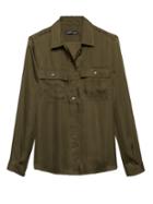 Banana Republic Womens Dillon Classic-fit Soft Satin Utility Shirt Dark Cypress Green Size S