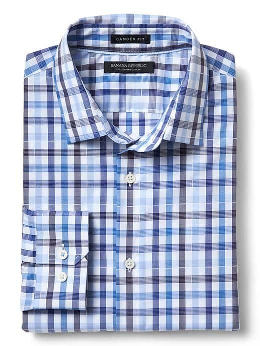 Banana Republic Mens Camden Fit Supima Cotton Check Shirt - Damselfish Blue