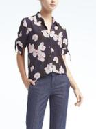 Banana Republic Womens Easy Care Dillon Fit Bow Sleeve Shirt - Black Print