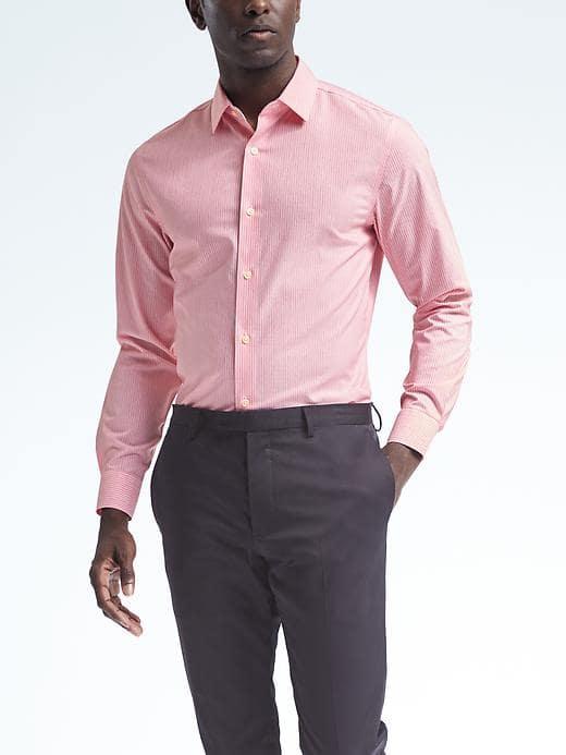 Banana Republic Mens Camden Fit Non Iron Stripe Shirt - Salmon