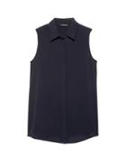 Banana Republic Womens Life In Motion Parker Tunic-fit Washable Silk Sleeveless Shirt With Crossover Back Navy Size M