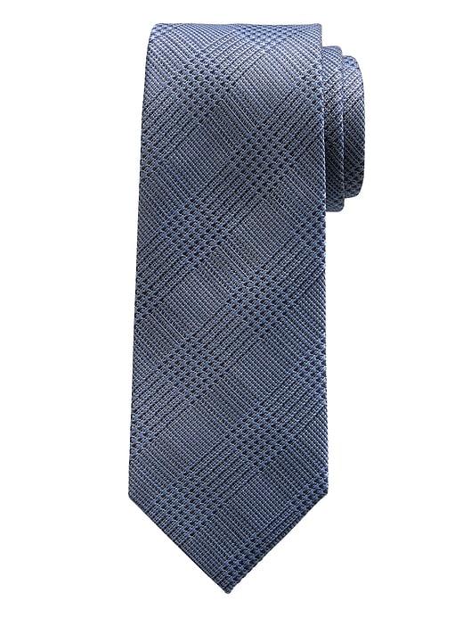 Banana Republic Mens James Plaid Silk Nanotex Tie Navy Blue Size One Size