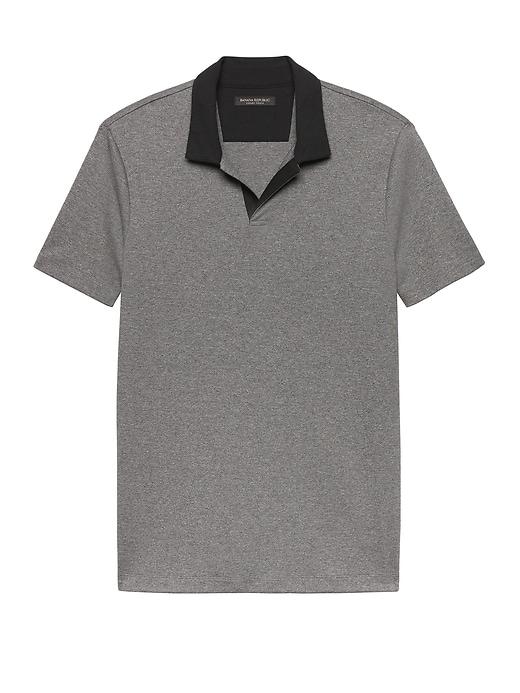 Banana Republic Mens Luxury-touch Contrast Johnny Collar Polo Shirt Heather Medium Gray Size Xl