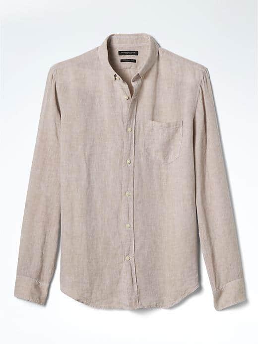 Banana Republic Mens Camden Fit Solid Linen Shirt - Natural