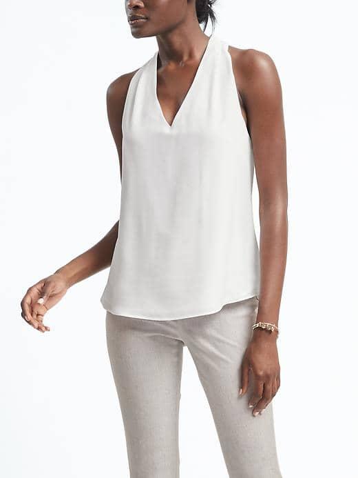 Banana Republic Womens Easy Care Drapey Vee Top - White