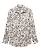 Banana Republic Womens Dillon Classic-fit Sheer Floral Stripe Shirt Taupe Floral Size S