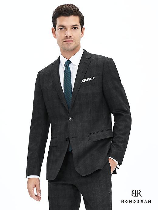Banana Republic Mens Monogram Plaid Wool Suit Jacket Size 36 Regular - Dark Charcoal
