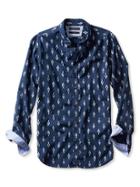 Banana Republic Mens Slim Fit Custom 078 Wash Ikat Shirt Size L Tall - Navy