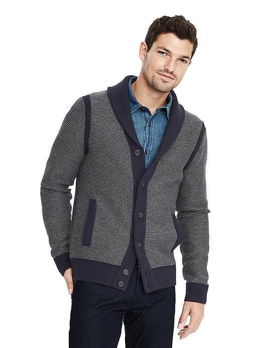 Banana Republic Mens Birdseye Shawl Cardigan - Preppy Navy