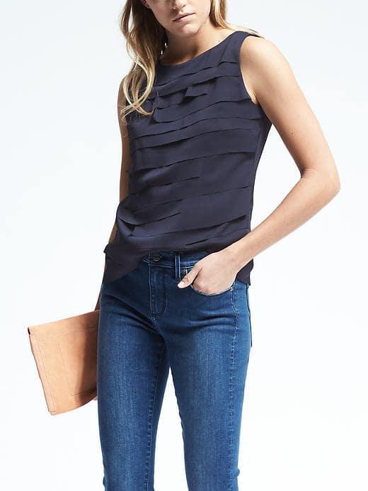 Banana Republic Womens Laser Cut Layer Tank - Preppy Navy