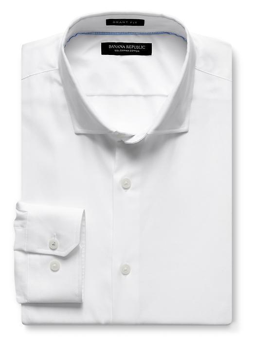 Banana Republic Mens Grant Fit Textured 120s Supima Cotton Shirt Size L Tall - White