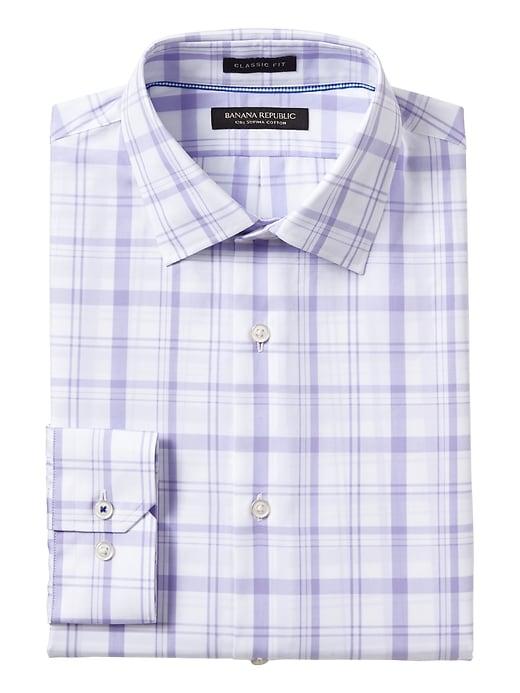 Banana Republic Mens Classic-fit Supima Cotton Check Shirt Lavender Size S