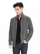 Banana Republic Todd &amp; Duncan Cable Knit Cashmere Zip Jacket Size L Tall - Gray