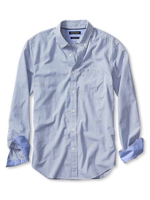 Banana Republic Mens Grant Fit Custom 078 Wash Micro Check Shirt Size L - Marina Blue