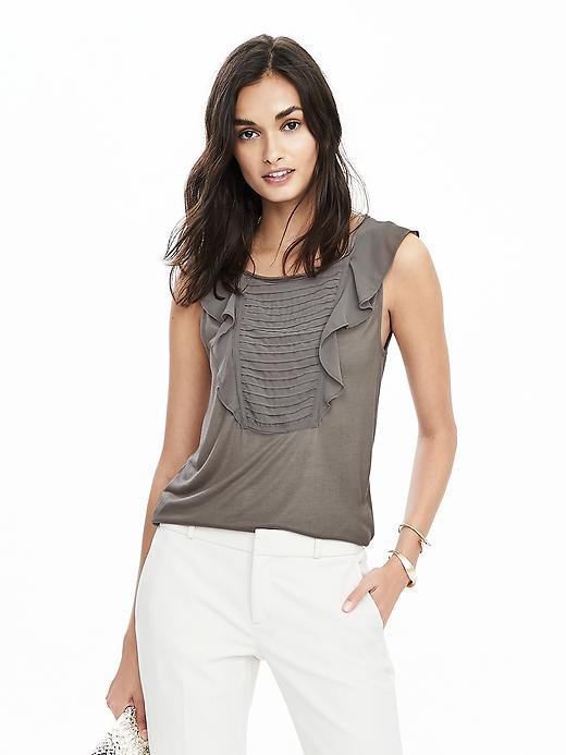 Banana Republic Womens Ruffle Trim Pintuck Top Size L - Pacific Taupe