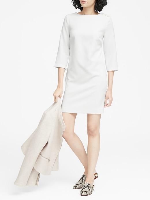 Banana Republic Womens Button-shoulder Shift Dress White Size 8