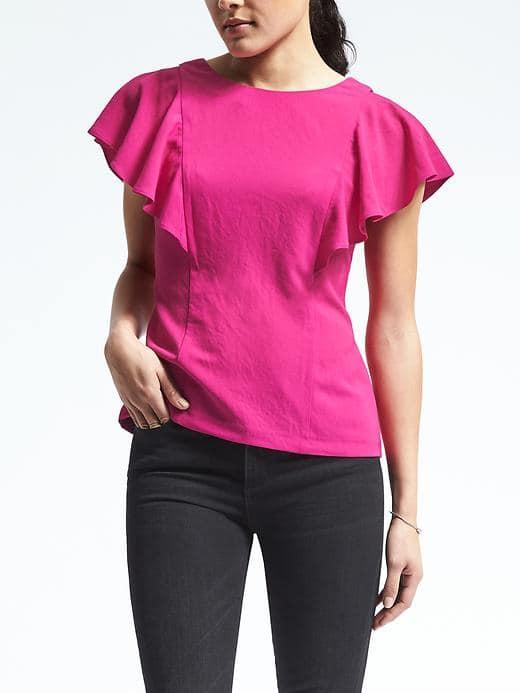 Banana Republic Womens Flutter Sleeve V Back Top - Fuschia