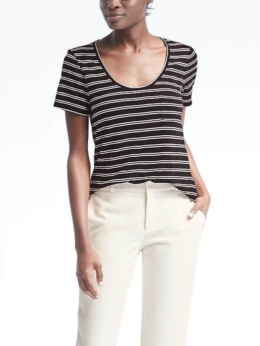 Banana Republic Short Sleeve Stripe Modal Scoop Tee - Black