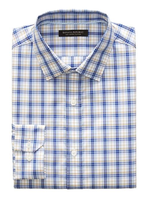 Banana Republic Mens Grant Slim-fit Supima Cotton Check Shirt Tumbleweed Size Xxs