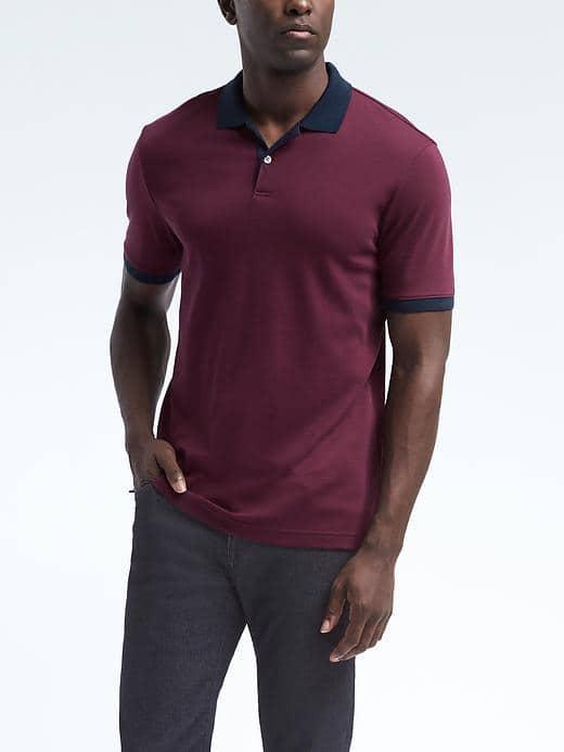 Banana Republic Mens Luxury Touch Mini Stripe Polo - Navy Pine