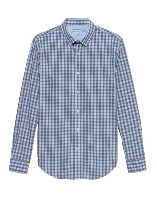 Banana Republic Mens Grant Slim-fit Luxe Poplin Gingham Shirt Blueberry Size Xxs