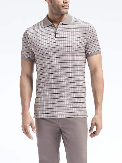 Banana Republic Mens Slim Pique Large Grid Polo - Grey