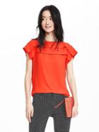 Banana Republic Layered Ruffle Top Size L Petite - Geo Red