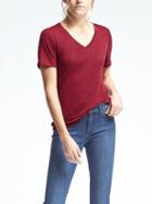 Banana Republic Womens Short Sleeve Linen Vee Tee - Light Red Rhine