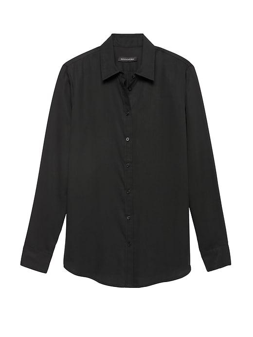 Banana Republic Womens Dillon Classic-fit Tencel Shirt Black Size Xxs