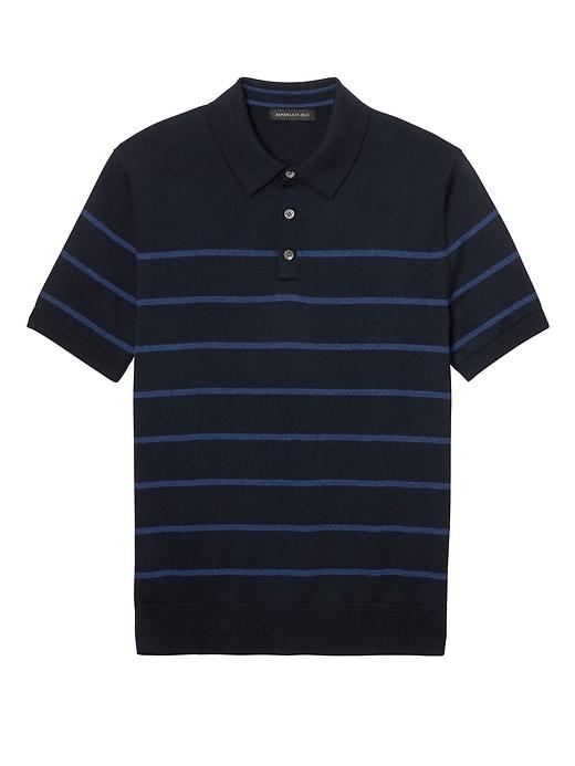 Banana Republic Mens Supima Cotton Stripe Sweater Polo Shirt Navy Size S