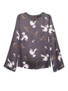 Banana Republic Womens Floral Bell-sleeve Top Light Gray Size M