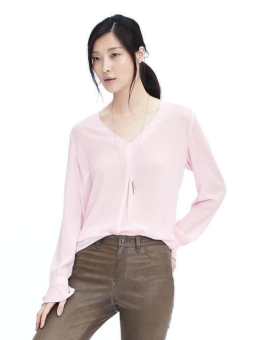 Banana Republic Womens Vee Neck Flounce Sleeve Blouse - Pink Dogwood