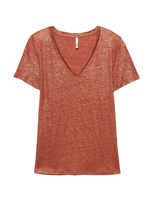 Banana Republic Womens Linen V-neck T-shirt Metallic Copper Size M