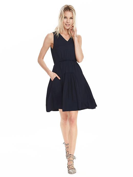Banana Republic Womens Shirred V Neck Dress Size 0 Petite - Preppy Navy