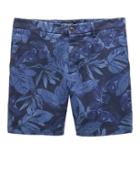 Banana Republic Mens 7 Stretch-cotton Aiden Slim Palm Print Short Mailbu Blue Size 26w