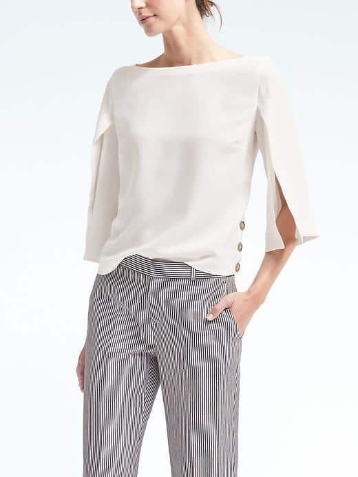 Banana Republic Womens Split Sleeve Top - White