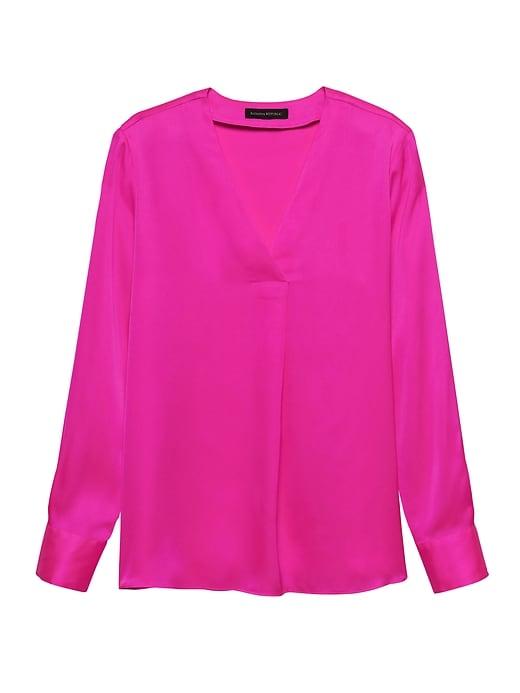 Banana Republic Womens Petite Drapey V-neck Top Hot Bright Pink Size Xs