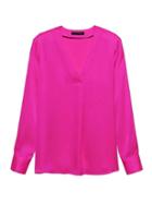 Banana Republic Womens Petite Drapey V-neck Top Hot Bright Pink Size Xs