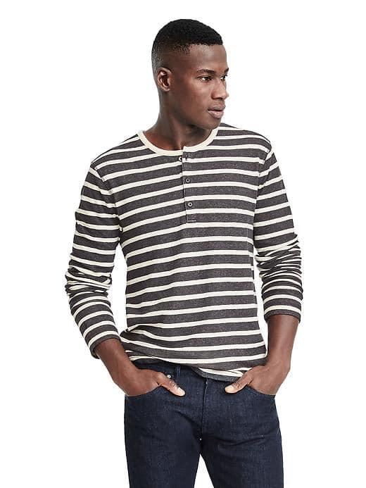 Banana Republic Mens Stripe Duofold Henley - Black