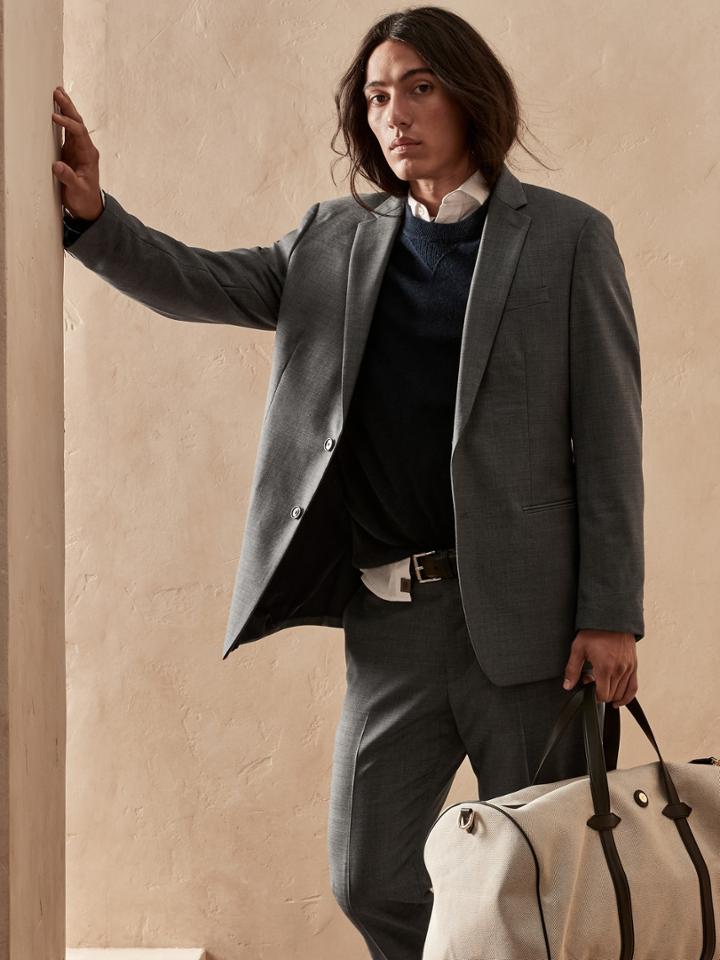 Slim Sharkskin Suit Jacket